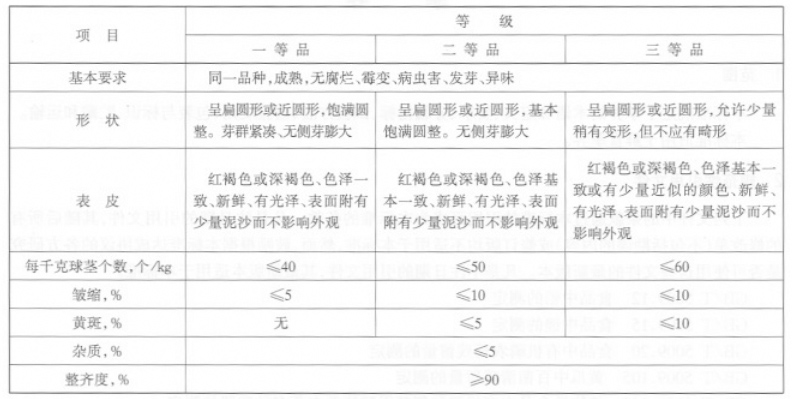 荸荠分级标准